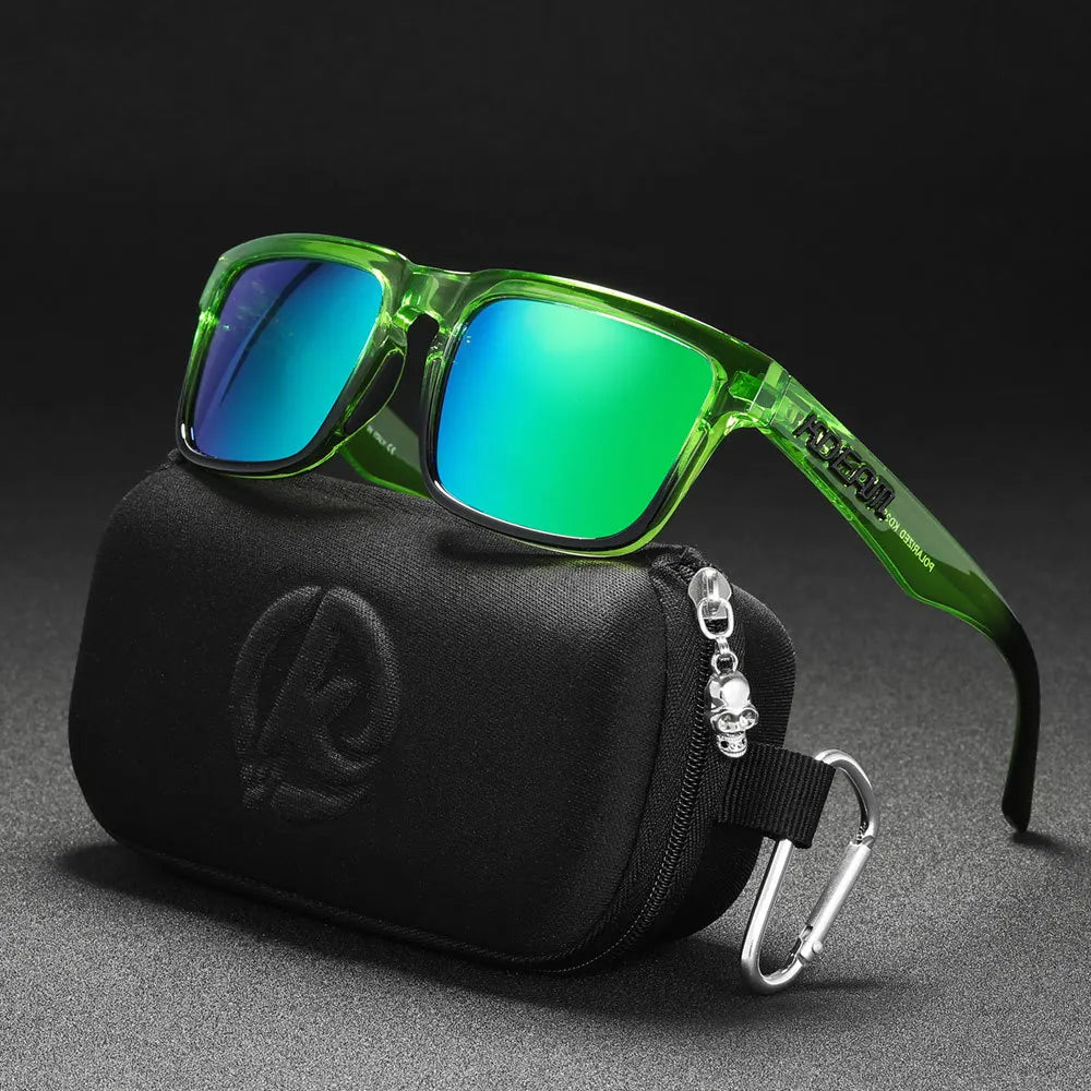 KDEAM green mirror polarised sunglasses with lightweight square frame and UV400 protection