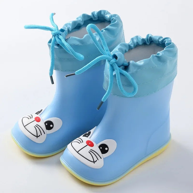 Blue cartoon animal children’s rain boots for wet weather wear