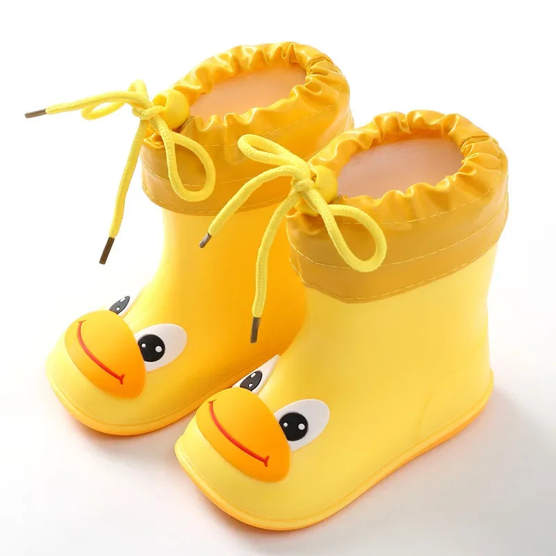 Yellow cartoon children’s gumboots made from durable PVC material