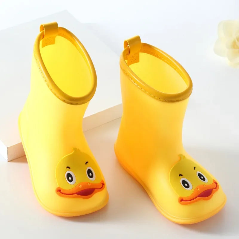 Yellow cartoon animal kids gumboots with durable rubber outsole