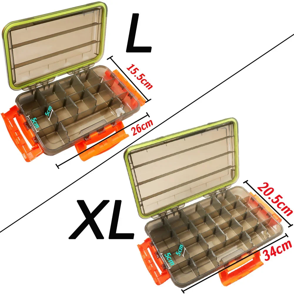 Large and extra large fishing tackle box size comparison