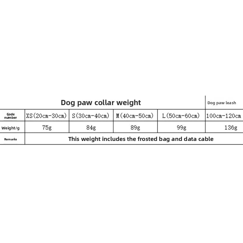 LED dog collar and leash size measurement chart