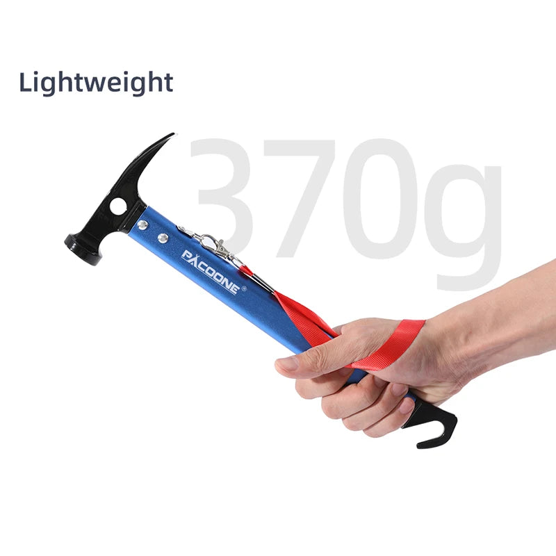 Camping hammer specification diagram showing lightweight design