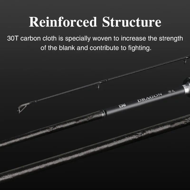 Reinforced 30T carbon rod structure diagram showing blank layering for extra strength and sensitivity