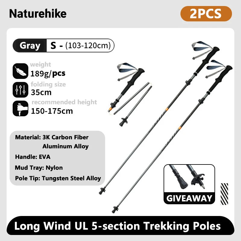 Lightweight folding trekking poles grey two pack