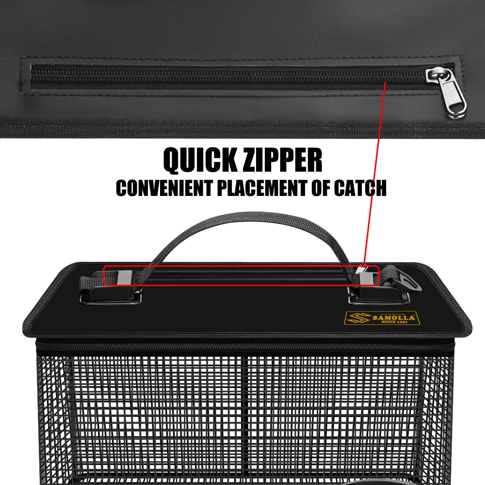 Live fish cage bucket quick zipper detail