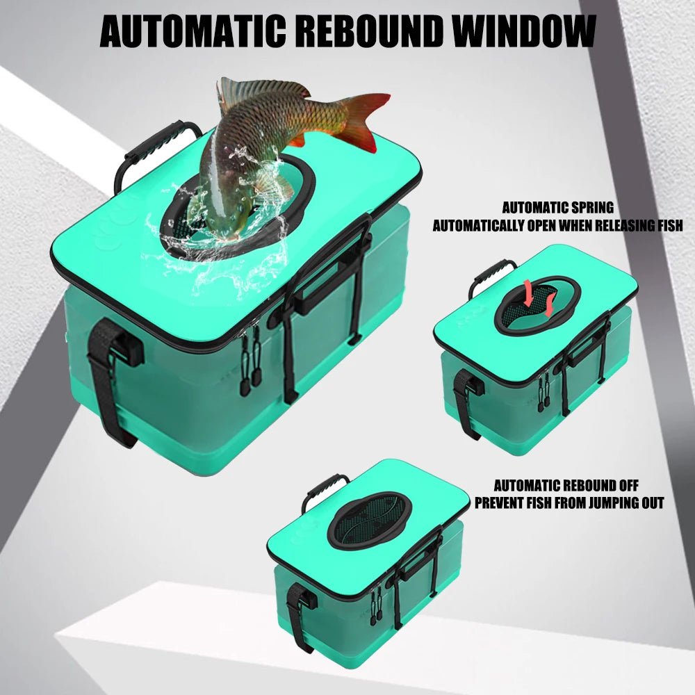 Live fish storage box automatic rebound window