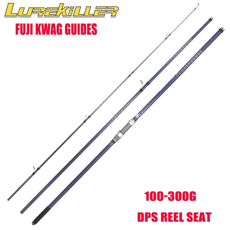 LUREKILLER Surf Gazer surf rod layout featuring Fuji KWAG guides and DPS reel seat for smooth long-distance shore casting