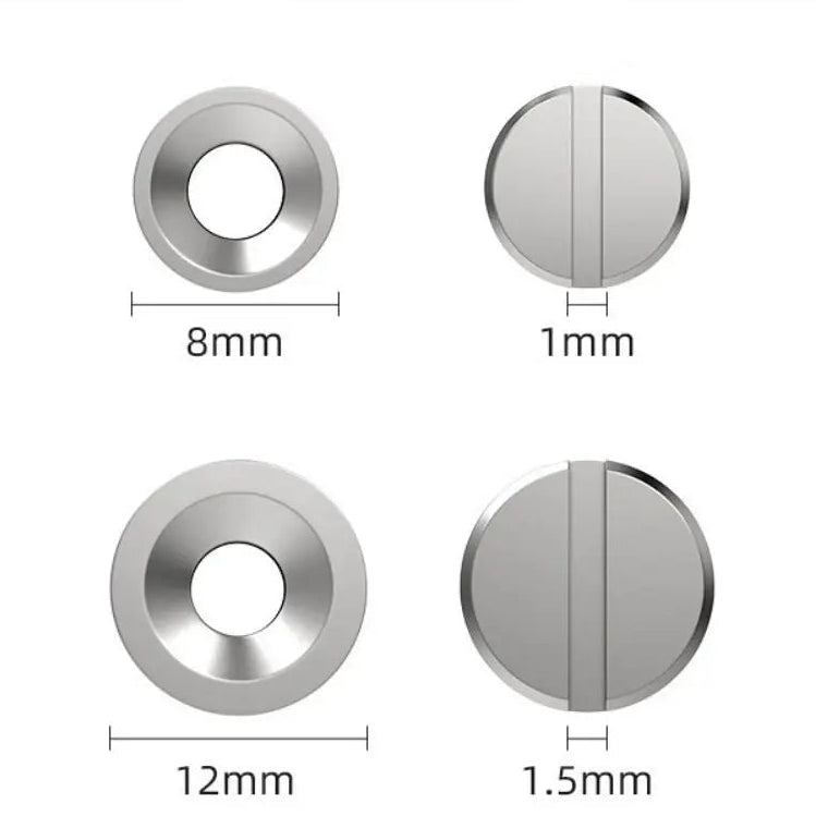 Size comparison of stainless magnetic fishing connectors in 8mm and 12mm diameter options for tackle setups