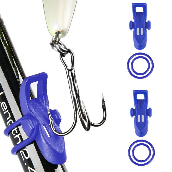 Magnetic fishing hook keeper attached to rod securing lure safely during transport