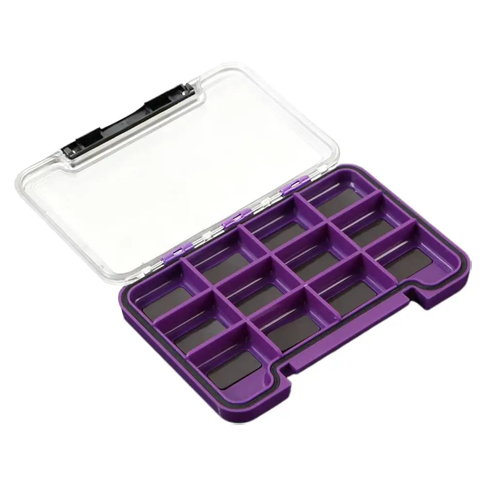 Open magnetic lure organiser with twelve small compartments