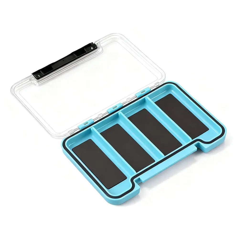Open magnetic lure organiser with four compartment layout