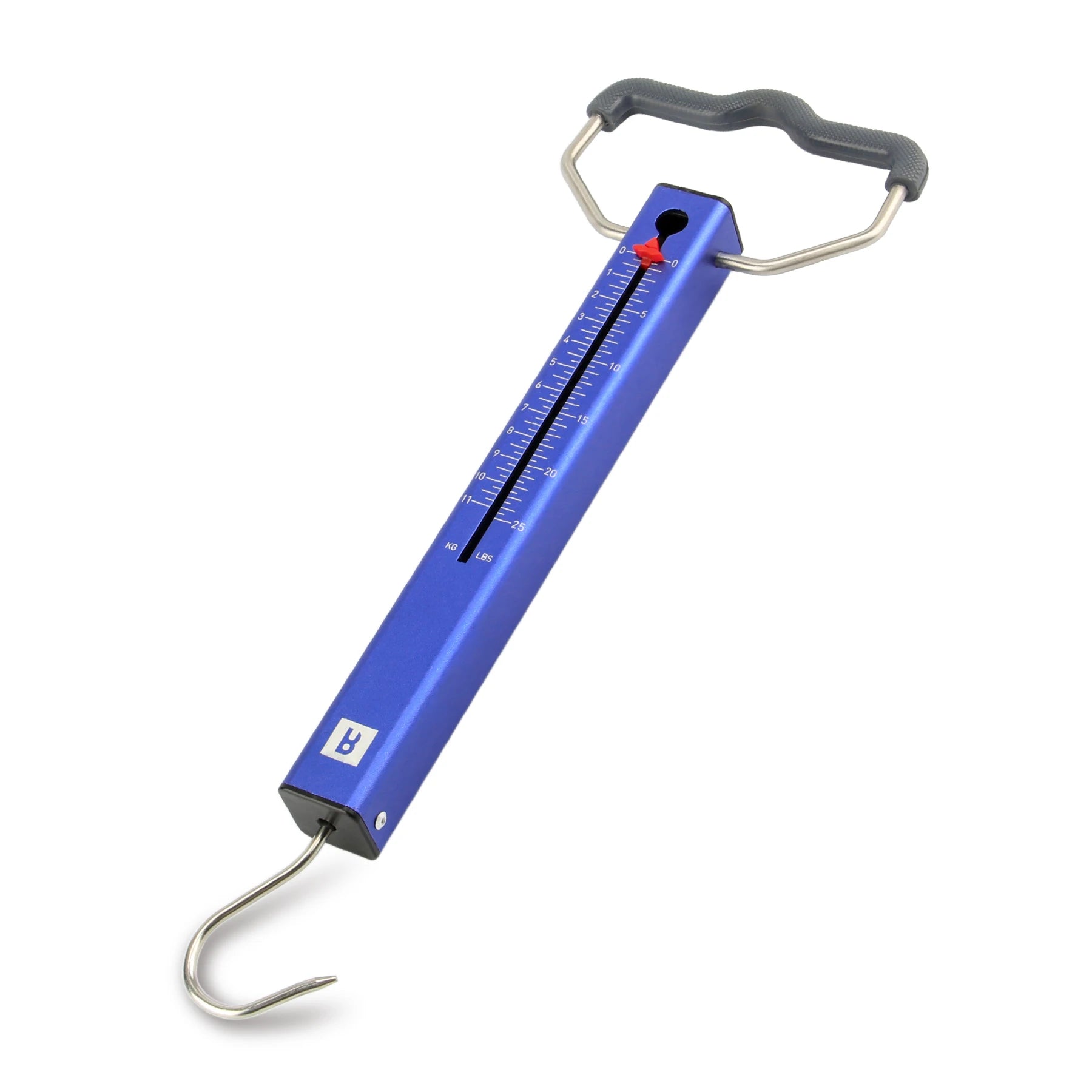Blue mechanical fishing scale with hook for weighing fish