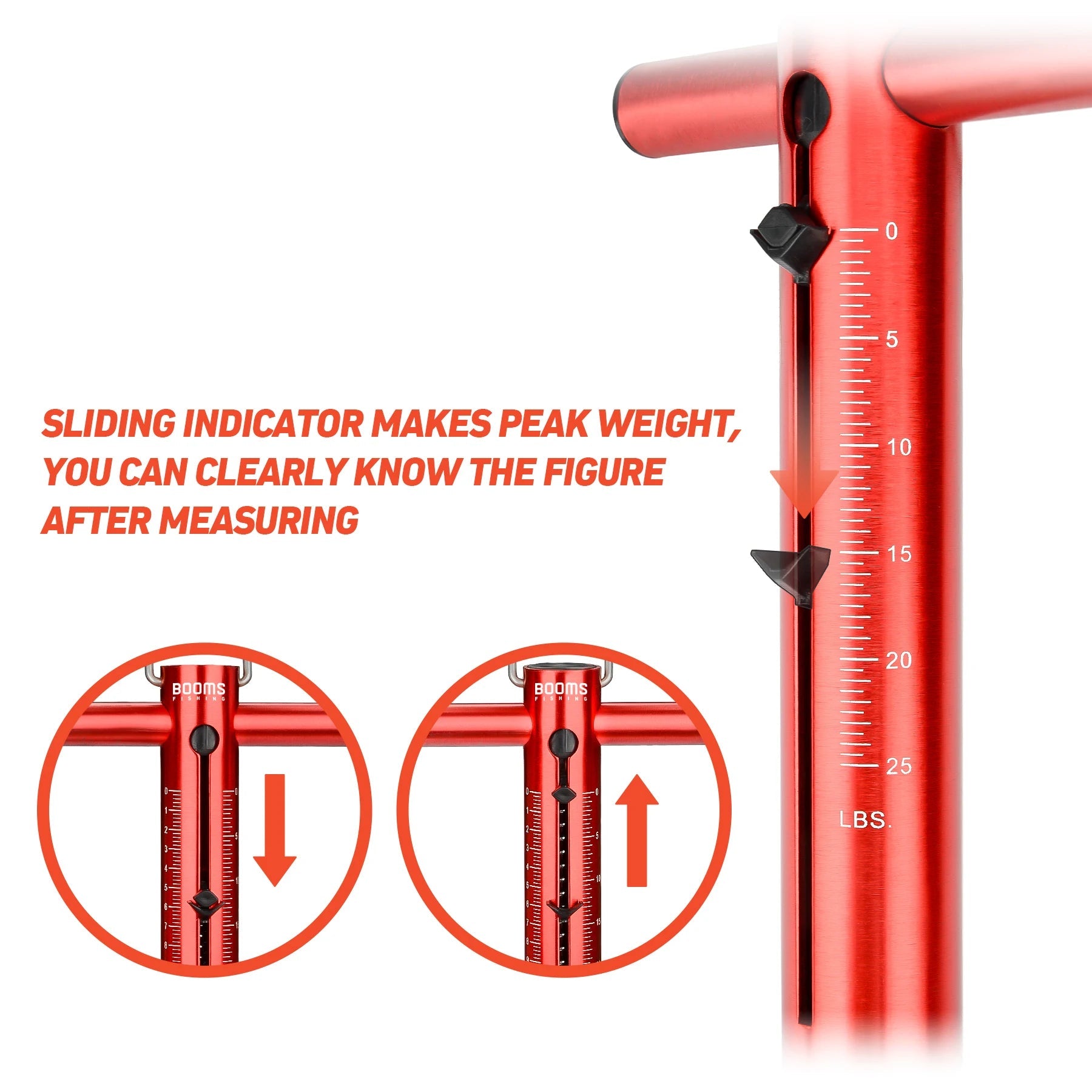 Mechanical fishing scale showing sliding indicator for weight reading