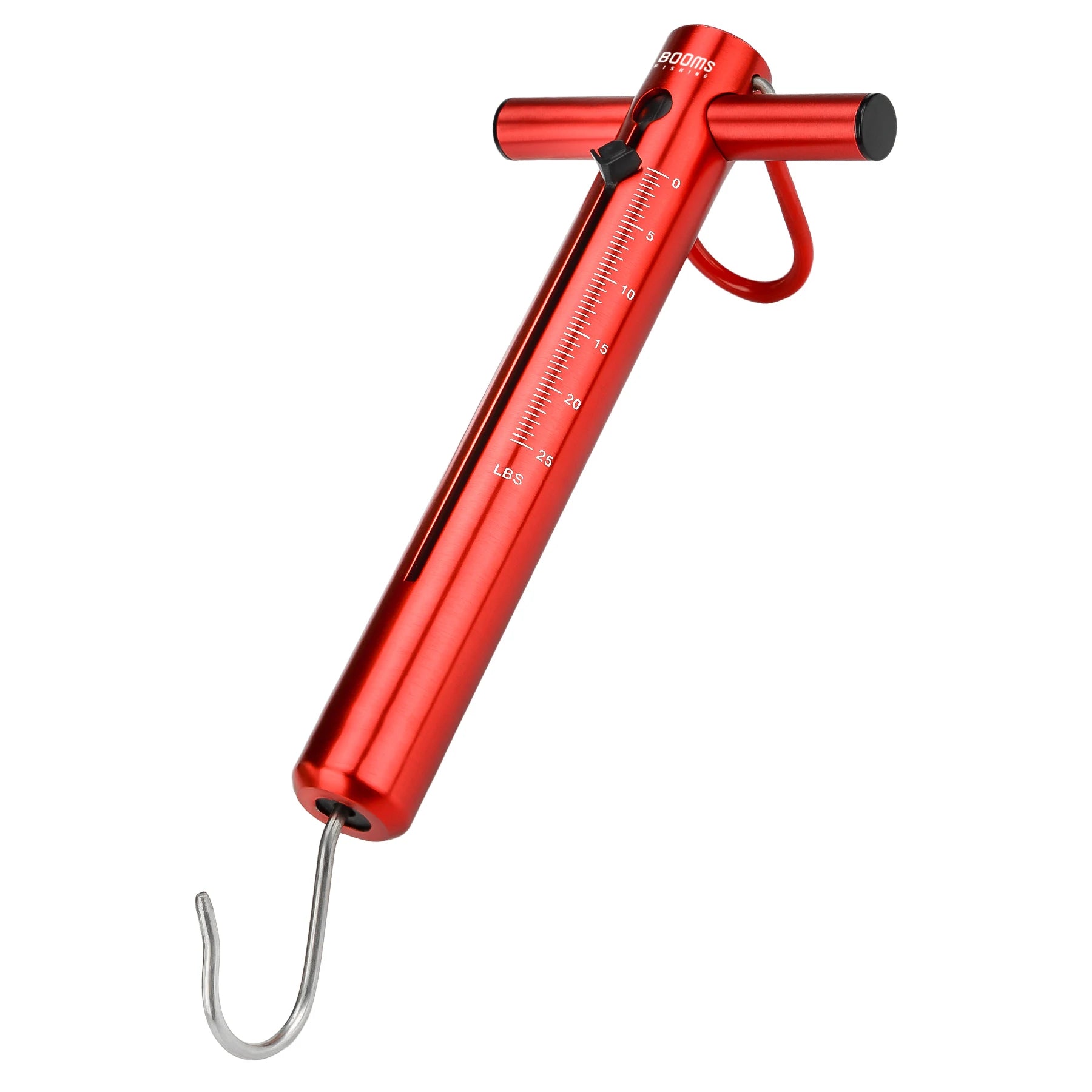 Red mechanical fishing scale with hook for weighing fish