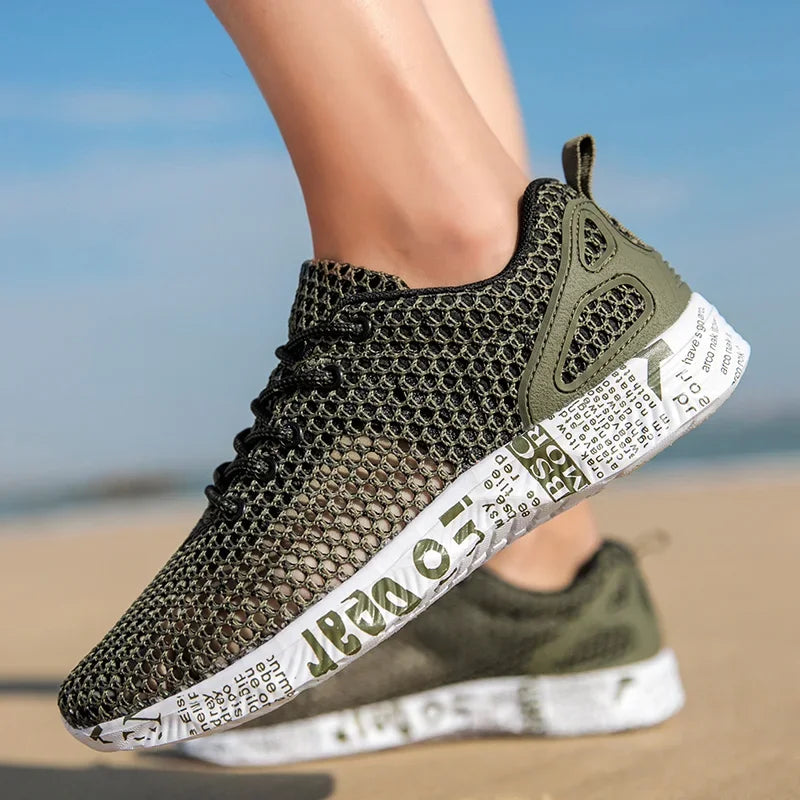 Men’s olive mesh water shoes side view with EVA sole