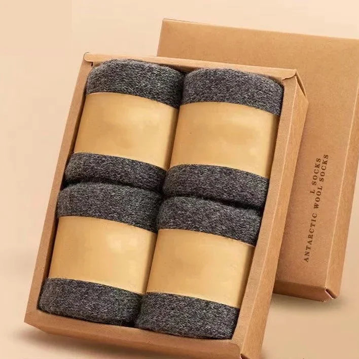 Four pairs grey merino wool thermal crew socks boxed