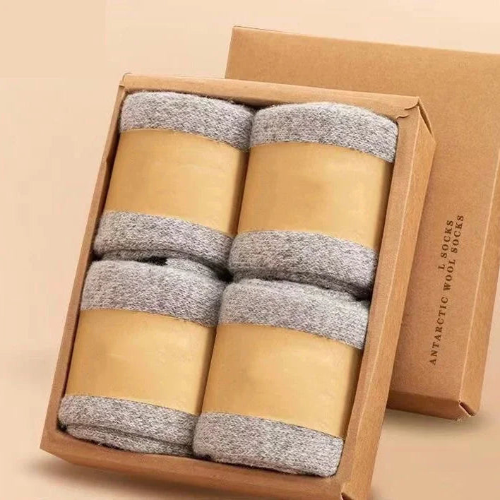 Four pairs mixed colour merino wool crew socks boxed