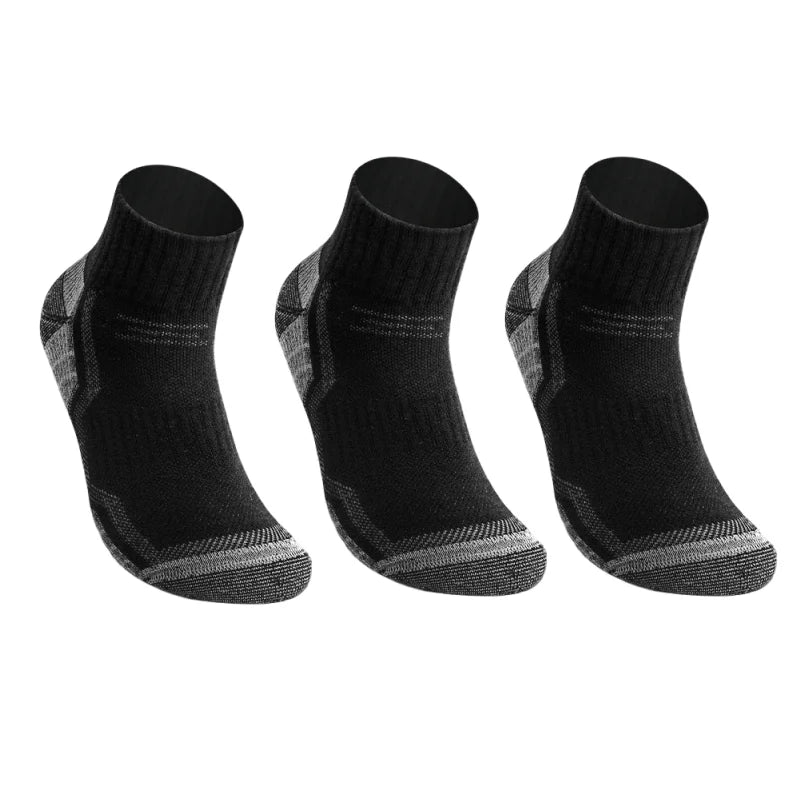 Three pairs black merino wool crew socks