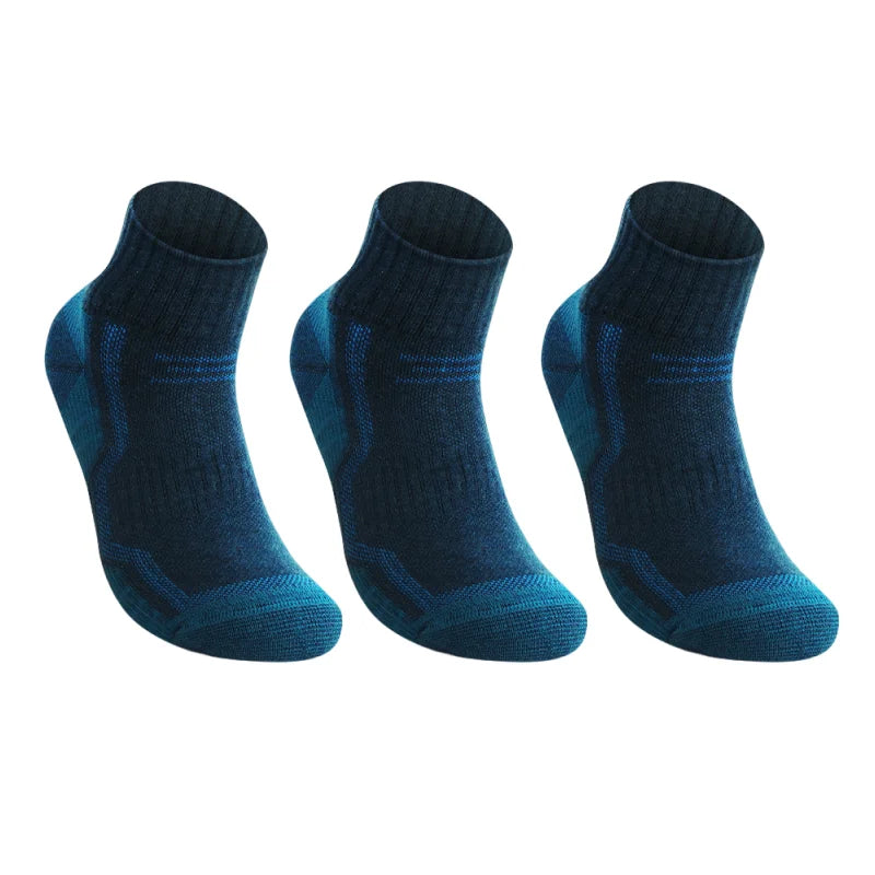 Three pairs blue merino wool thermal crew socks