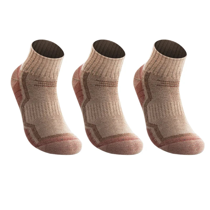 Three pairs brown merino wool crew socks