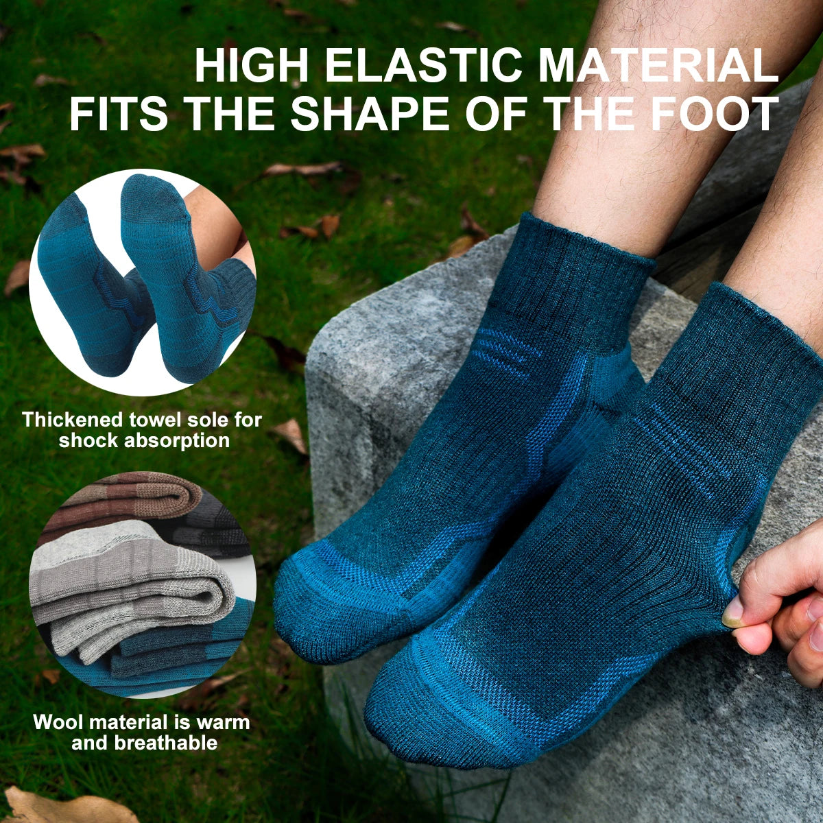 Merino wool crew socks with high elastic support fit