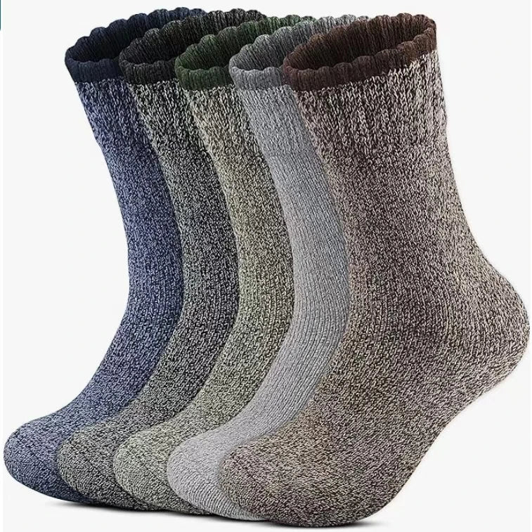 Five pairs thick merino wool hiking crew socks