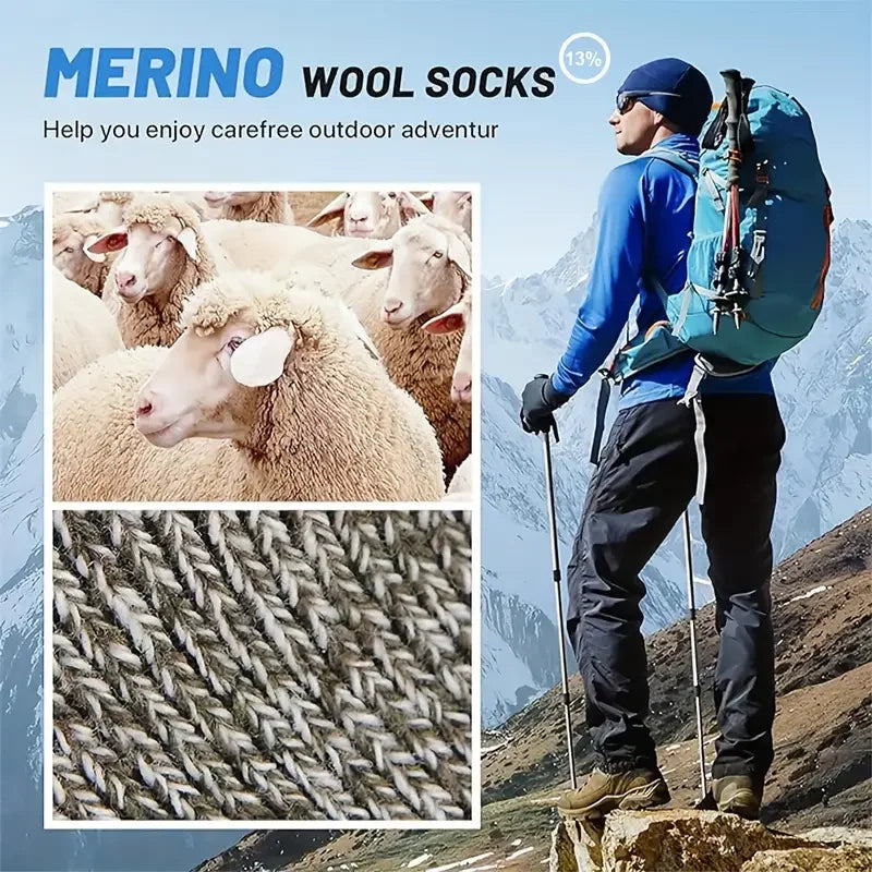 Merino wool hiking crew socks for winter outdoor activity