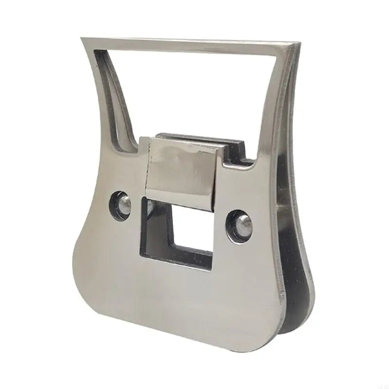 Metal hackle clamp fly tying tool close-up on dark background showing smooth stainless finish