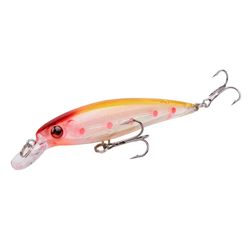 Single minnow crankbait lure side view showing diving lip and hooks