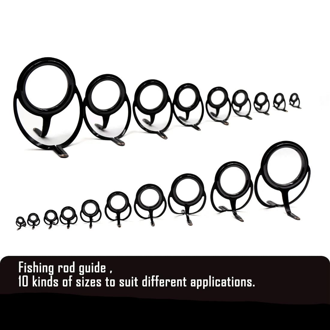 Mixed sizes of stainless steel fishing rod guides with ceramic rings for spinning and casting rods