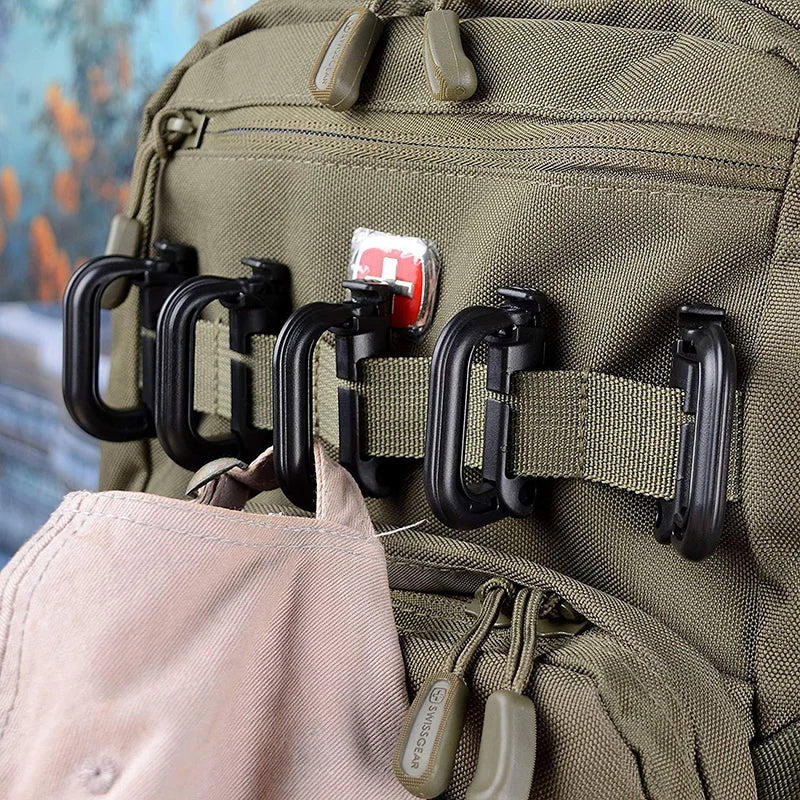 MOLLE D-ring clips attached to backpack webbing