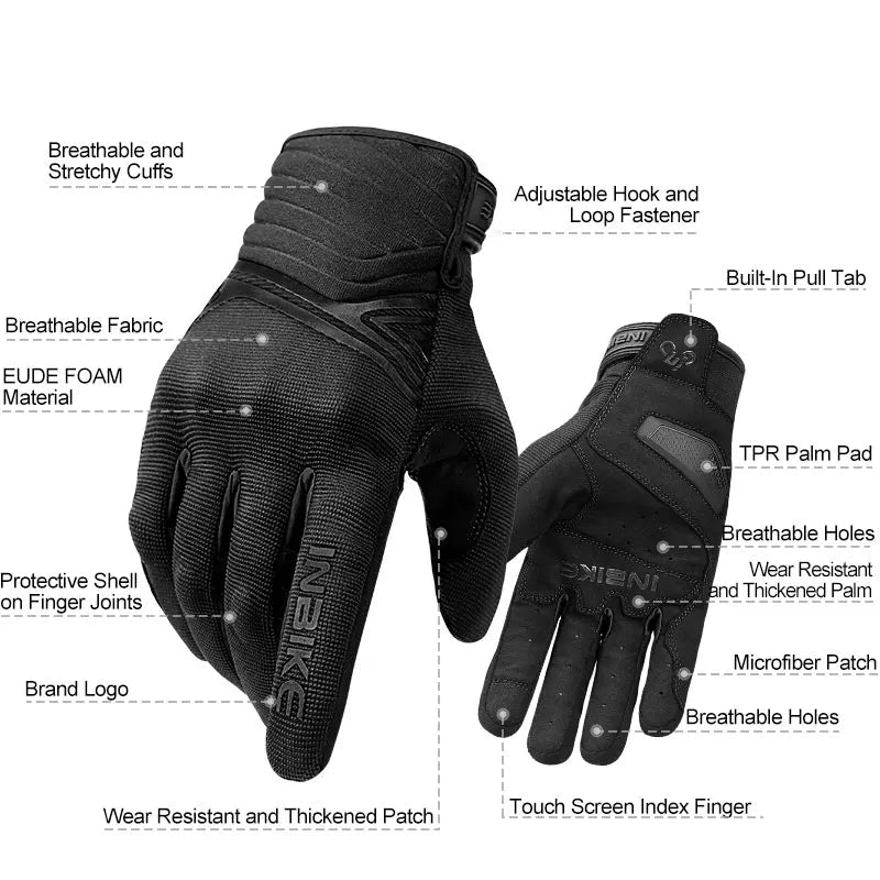 Motorcycle gloves design overview with labelled features
