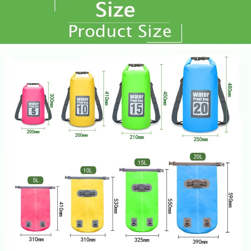 Waterproof dry bag sizes 5L 10L 15L 20L 30L