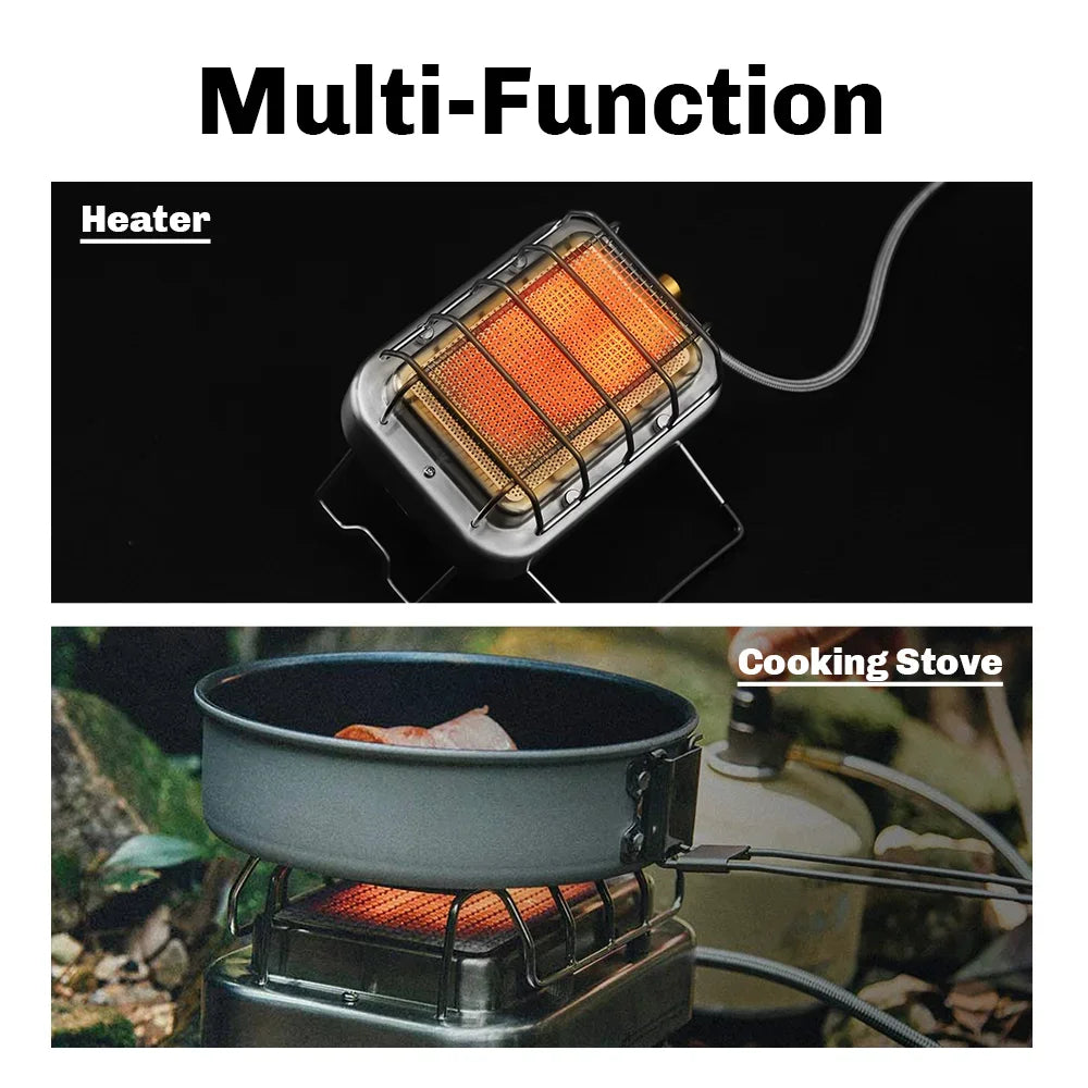 Multi-function infrared camping stove used as portable heater and cooking burner for outdoor trips