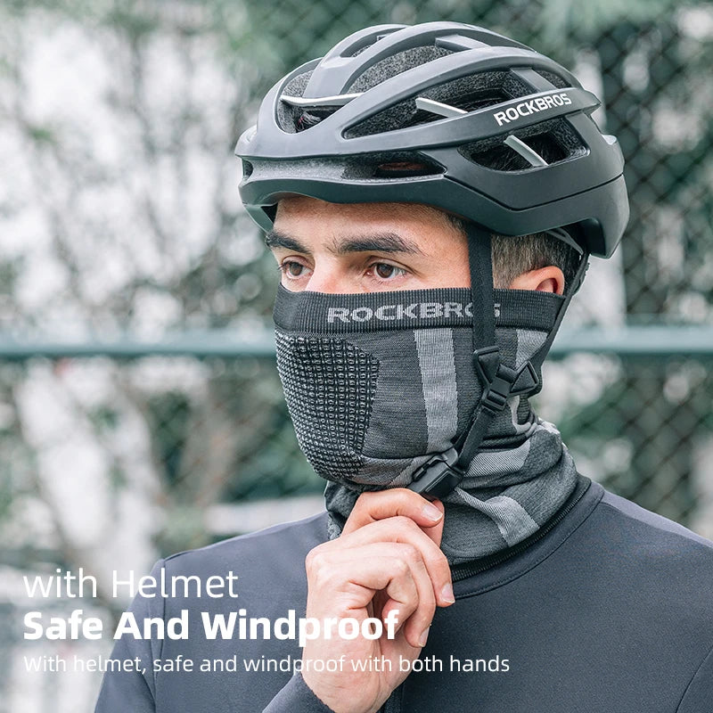Neck gaiter worn under cycling helmet