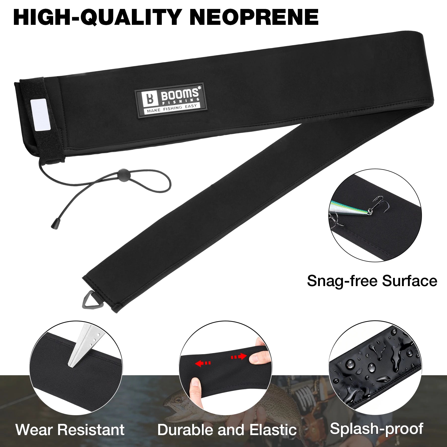 Neoprene rod sleeve material and stretch detail