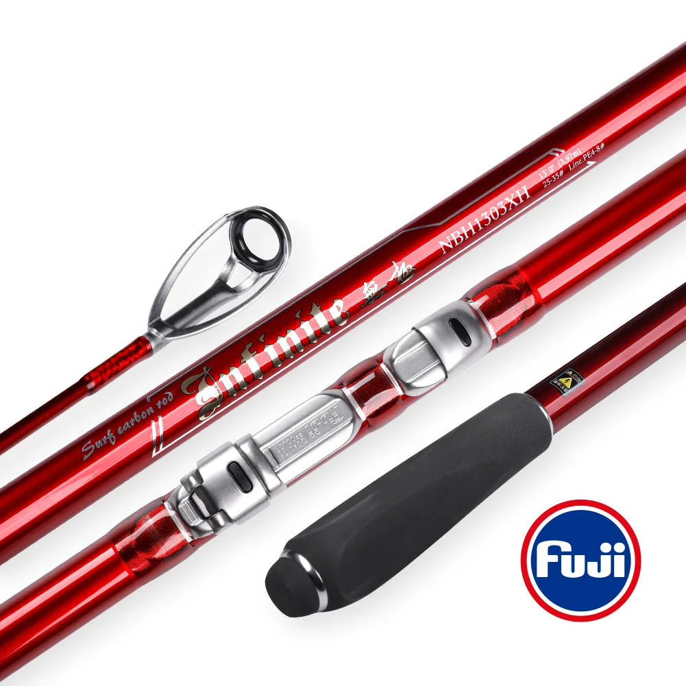 NOEBY red carbon surfcasting rod with Fuji guides for beach fishing