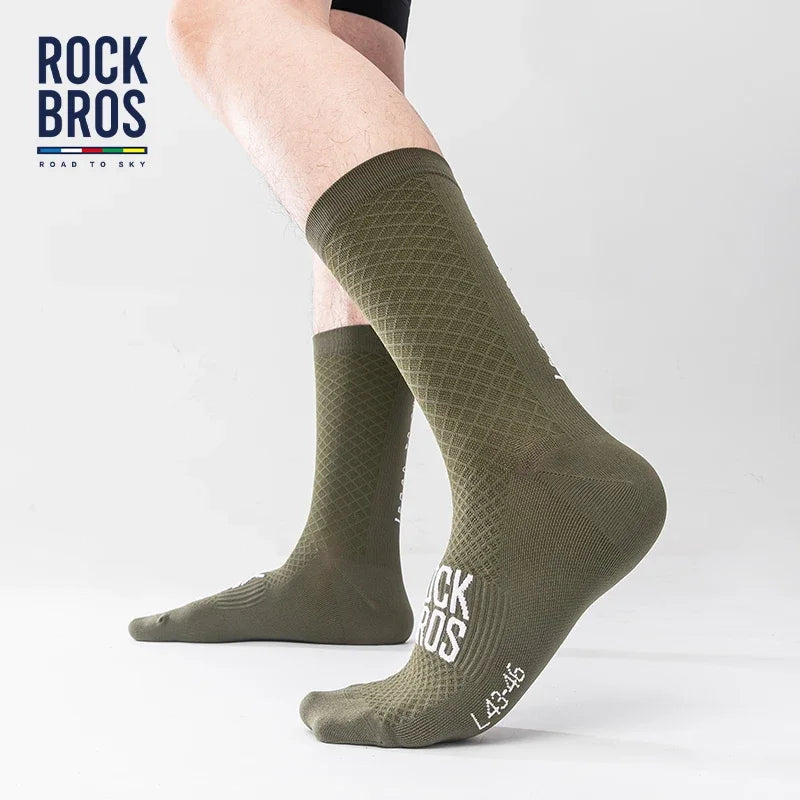 Olive green cycling crew socks with compression fit