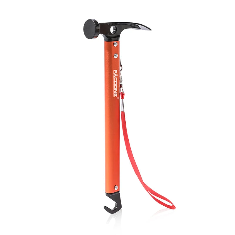 Orange camping hammer full length with red wrist strap