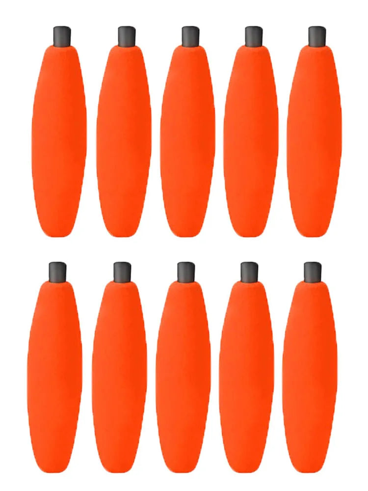 Orange foam peg floats for high visibility float fishing rigs