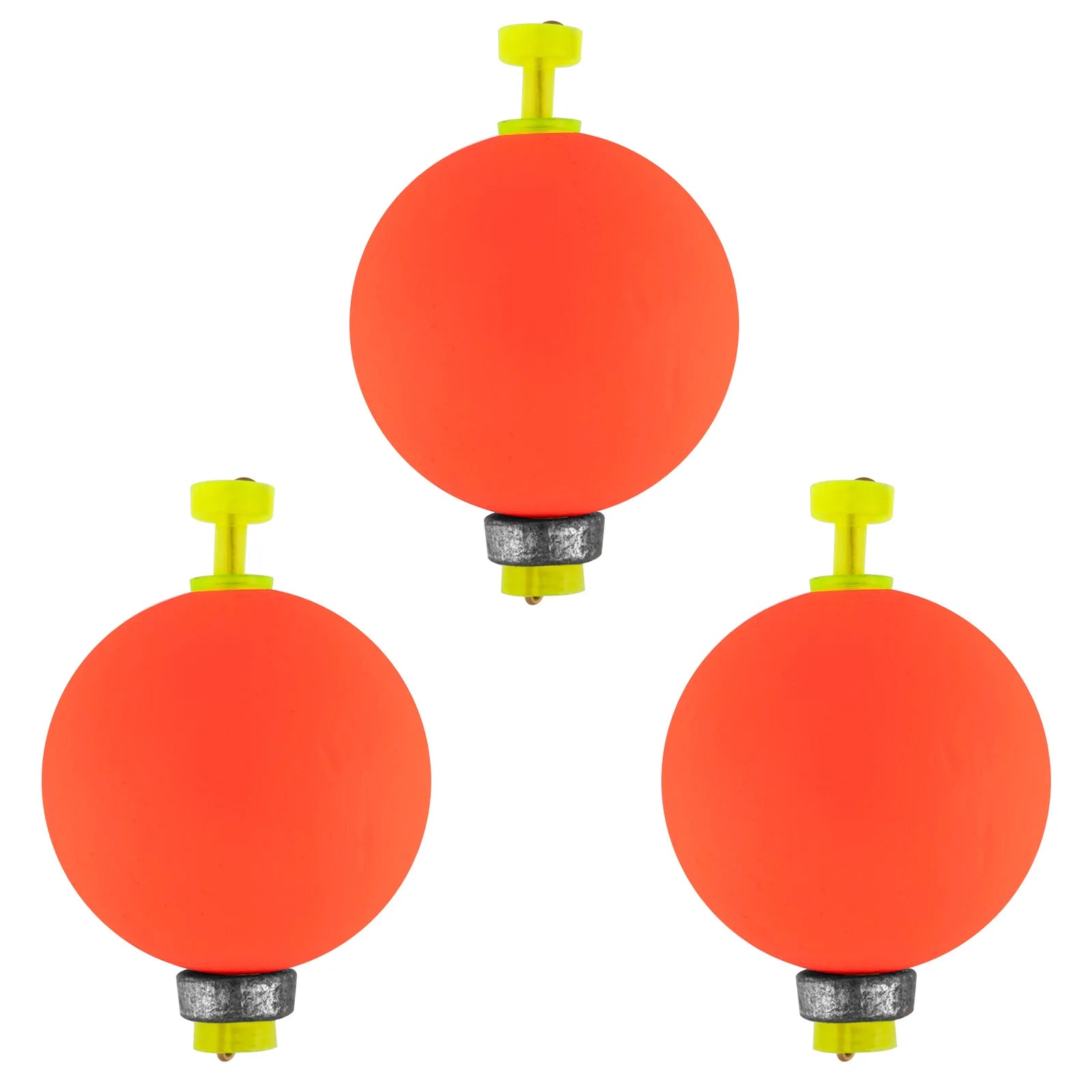 Bright orange snap-on fishing bobbers for clear bite visibility