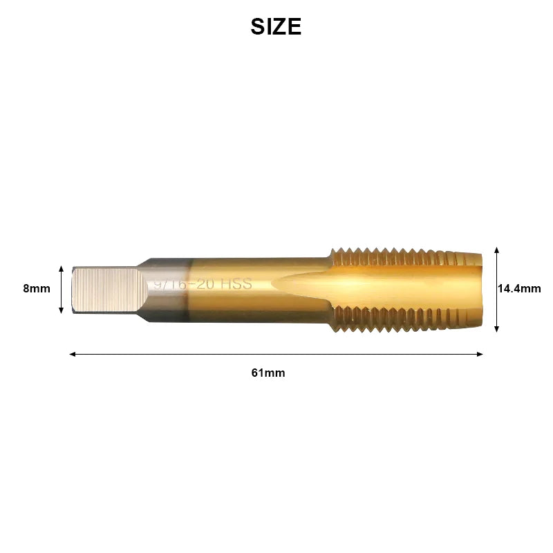 9/16 inch pedal thread tap size and length dimensions