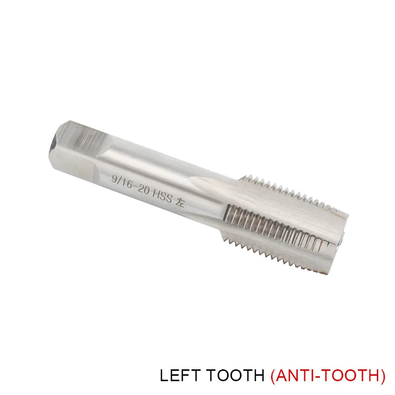 Left and right 9/16 inch pedal thread taps shown side by side for crank repair