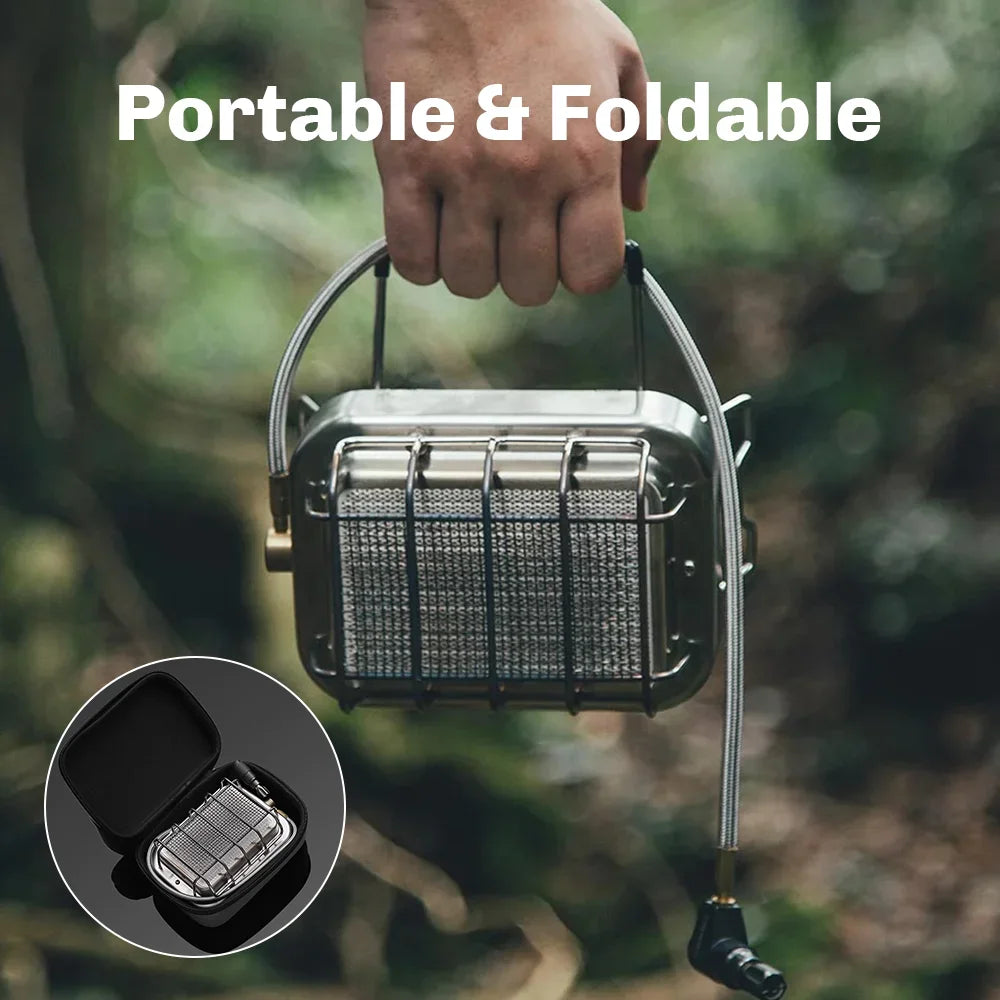 Portable foldable infrared camping stove with carry handle for easy transport and compact storage