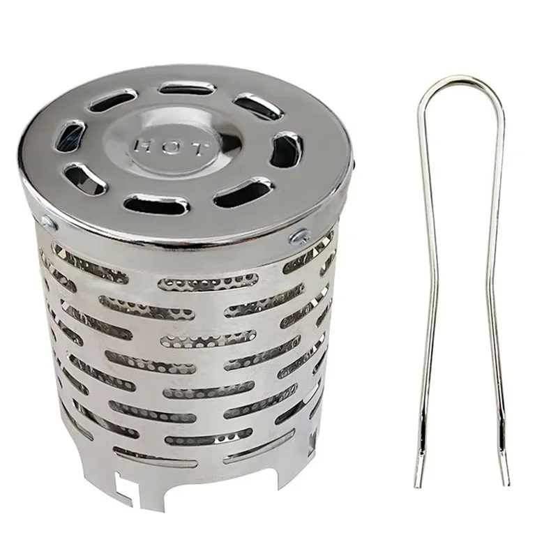 Portable stainless steel mini gas heater cover with two-layer design and heat-resistant handle for camping stoves