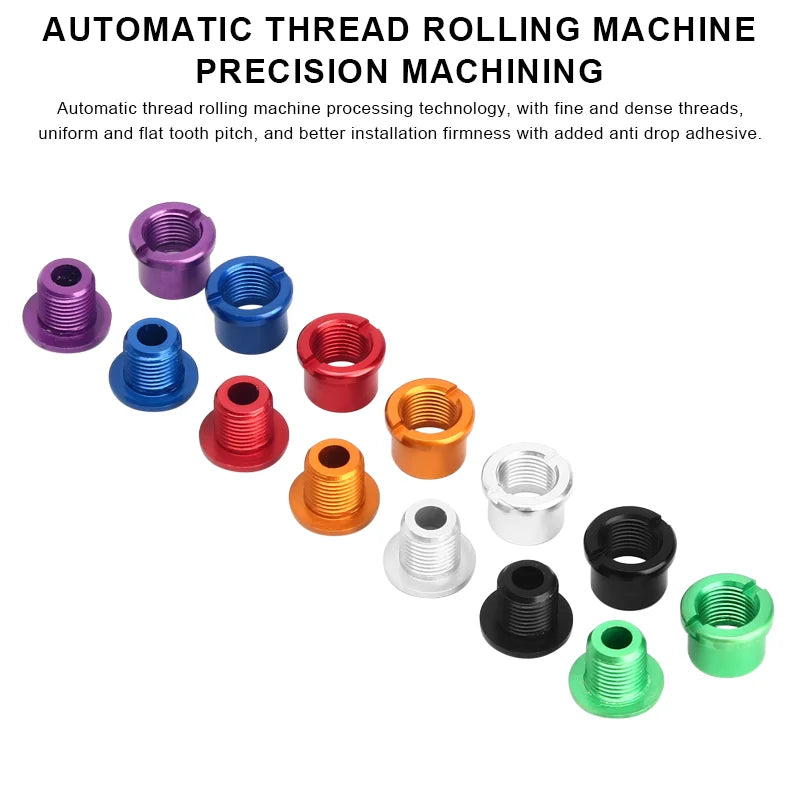 Precision machined bicycle chainring bolts in multiple colours