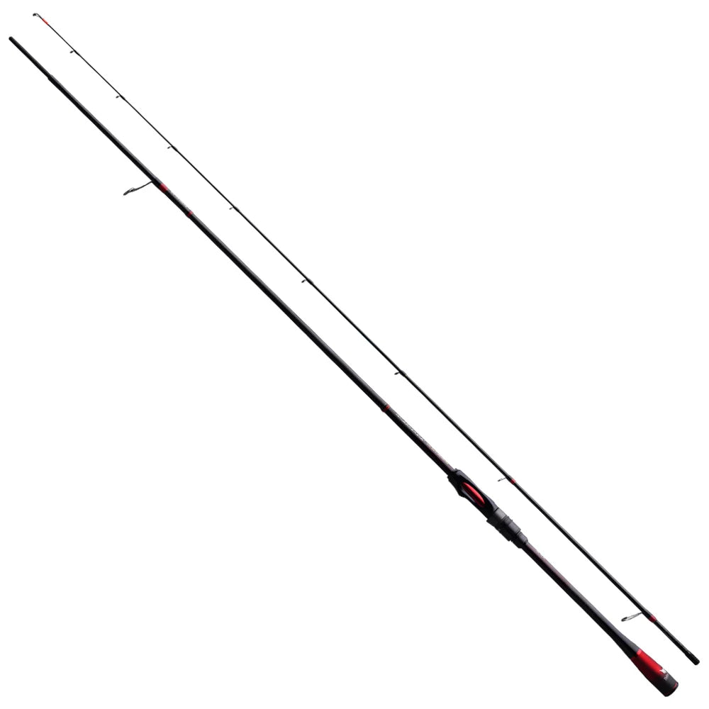 PURELURE SEABED full-length carbon spinning rod facing left to right with Alconite guides and carbon handle