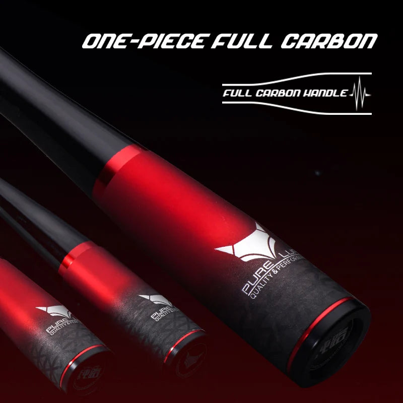 PURELURE SEABED fishing rod one-piece full carbon construction showing red-black blank and reinforced base