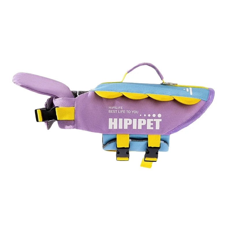 Purple dog life jacket vest with rescue handle